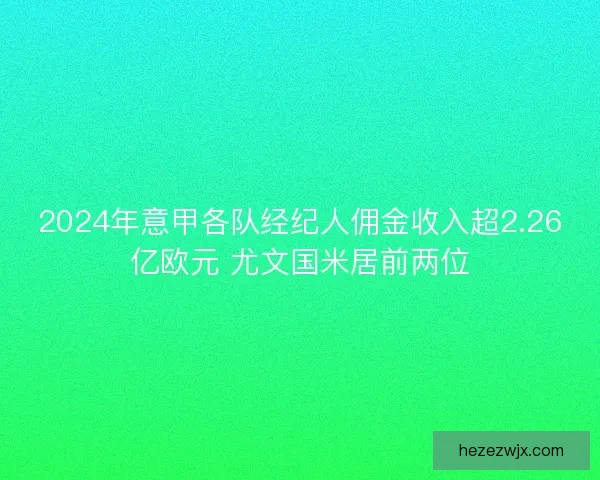2024年意甲各队经纪人佣金收入超2.26亿欧元 尤文国米居前两位